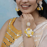 Load image into Gallery viewer, GULABO SET ( EARRINGS, TIKKA, PAIR OF HATHPHOOL )