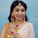 Load image into Gallery viewer, LATIKA SET ( EARRINGS, TIKKA, PAIR OF HATHPHOOL, NACKLACE )