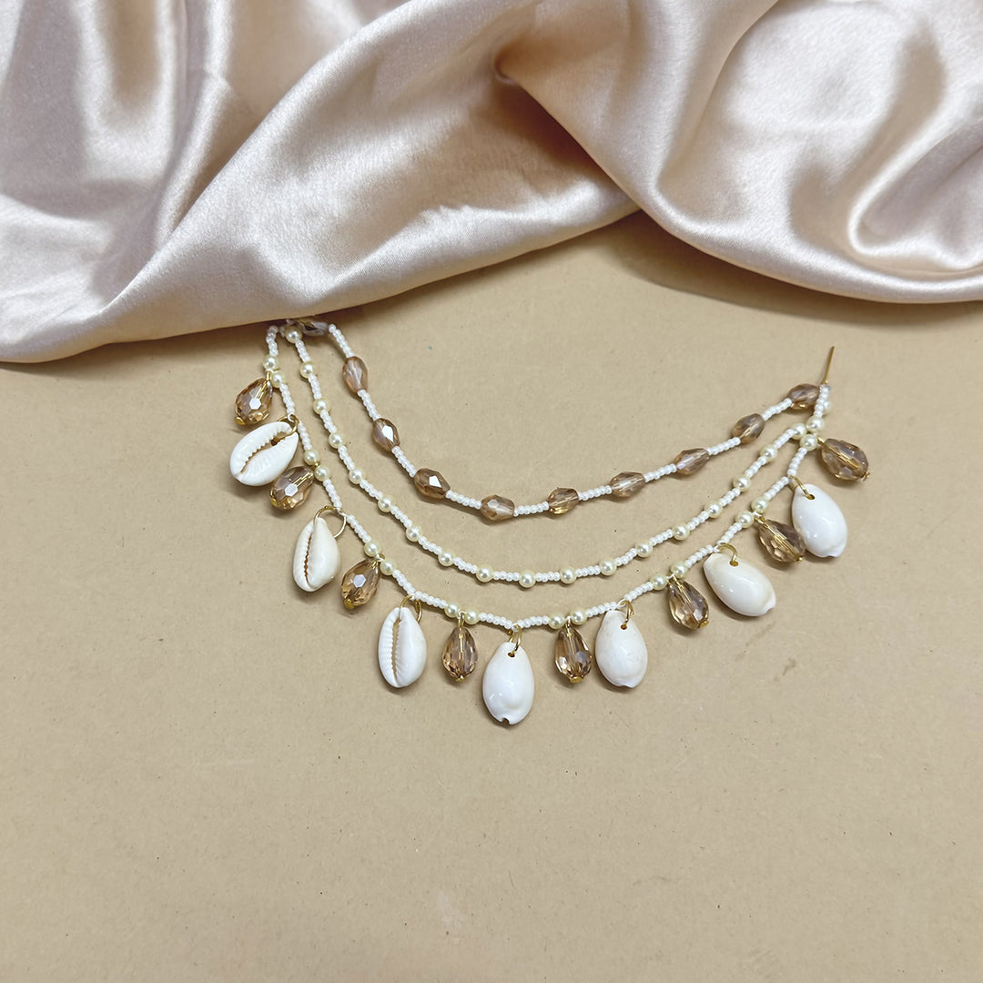 SOFT GOLDEN AURA SET ( EARRINGS, TIKKA, PAIR OF HATHPHOOL, NACKLACE, EARCHAIN )