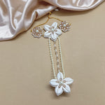 Load image into Gallery viewer, SOFT GOLDEN AURA SET ( EARRINGS, TIKKA, PAIR OF HATHPHOOL, NACKLACE, EARCHAIN )