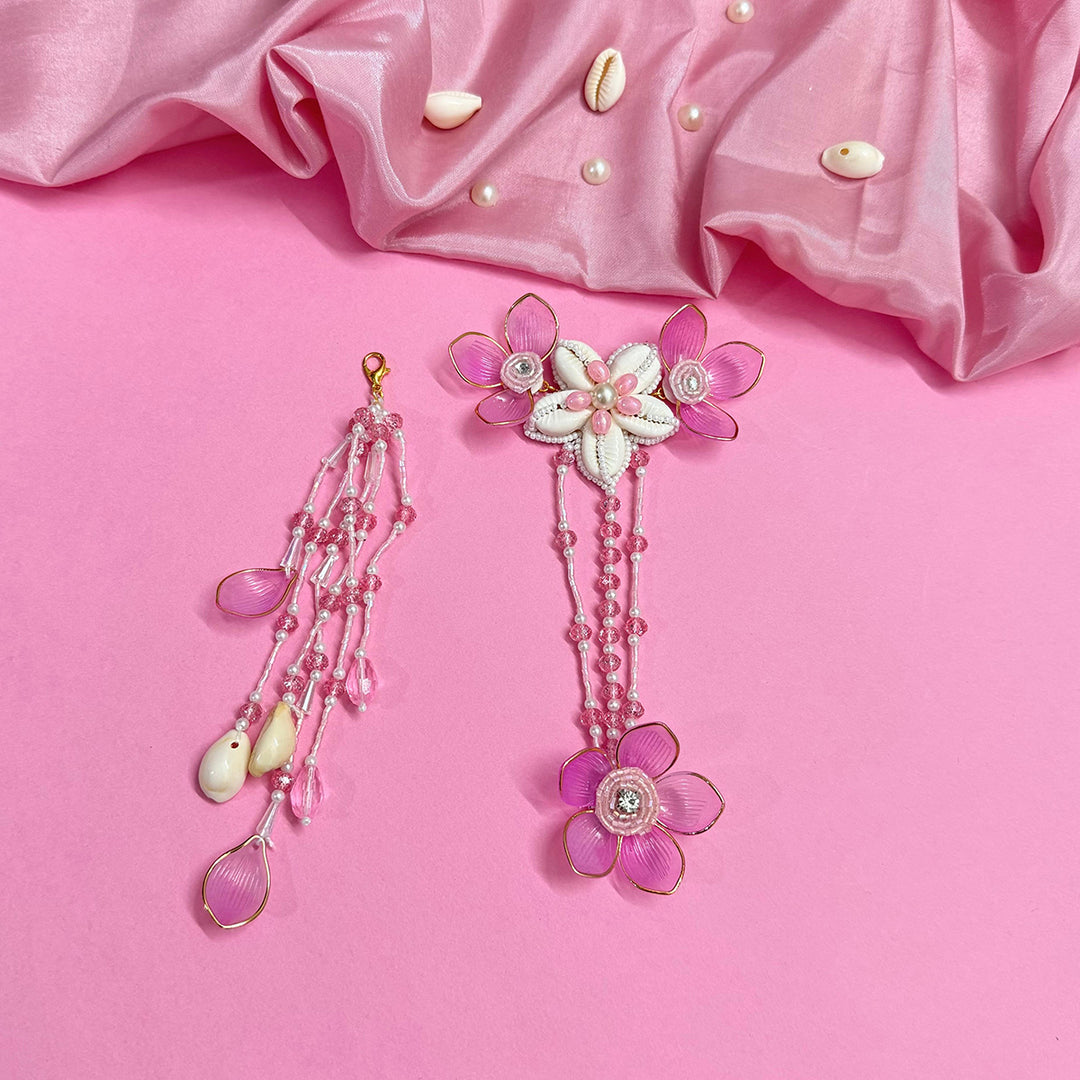 THE PINK PETAL SET (EARRING, EARCHAIN, HATHPHOOL, KALEERA, NECKLACE)