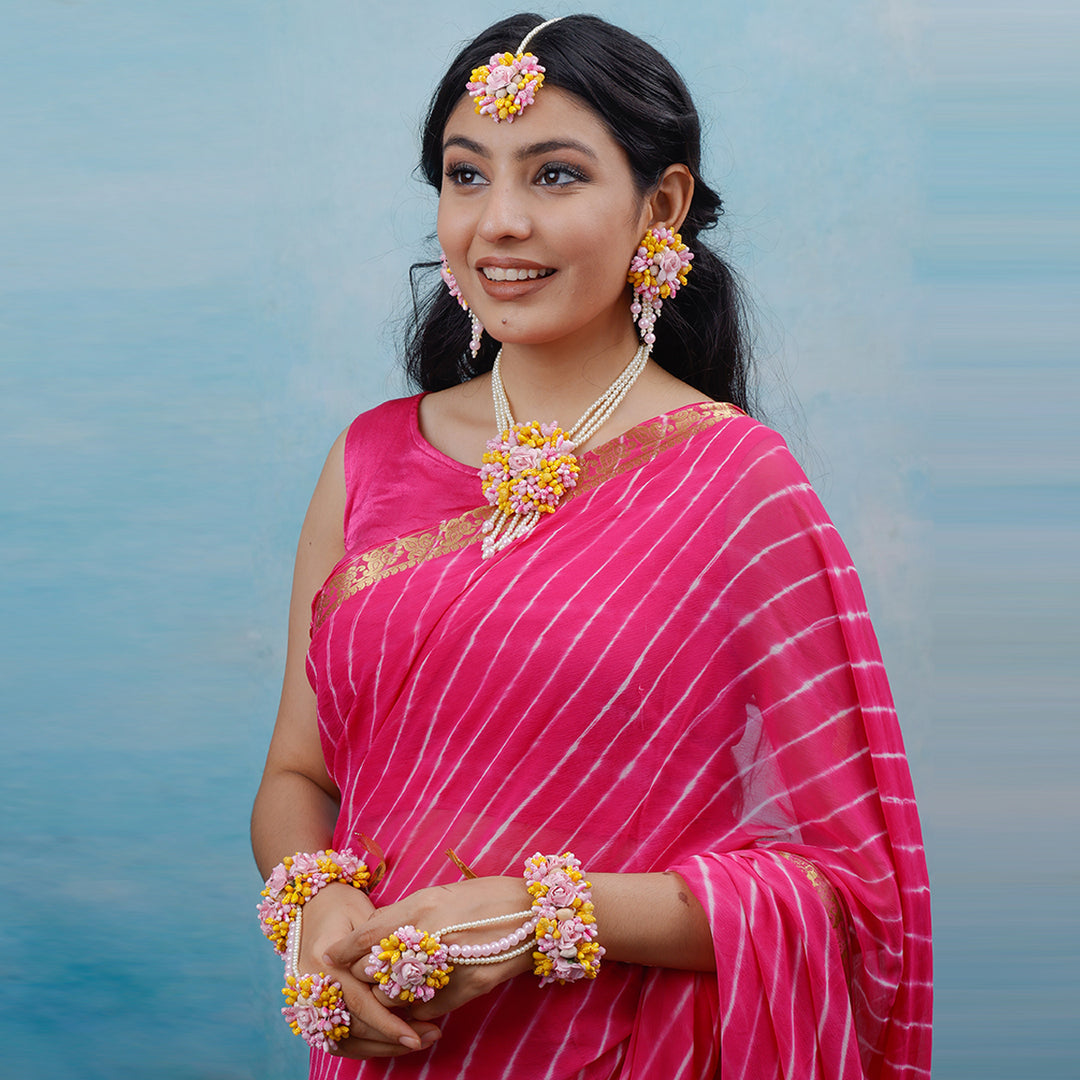 PHOOL SET ( EARRINGS, TIKKA, PAIR OF HATHPHOOL, NACKLACE )