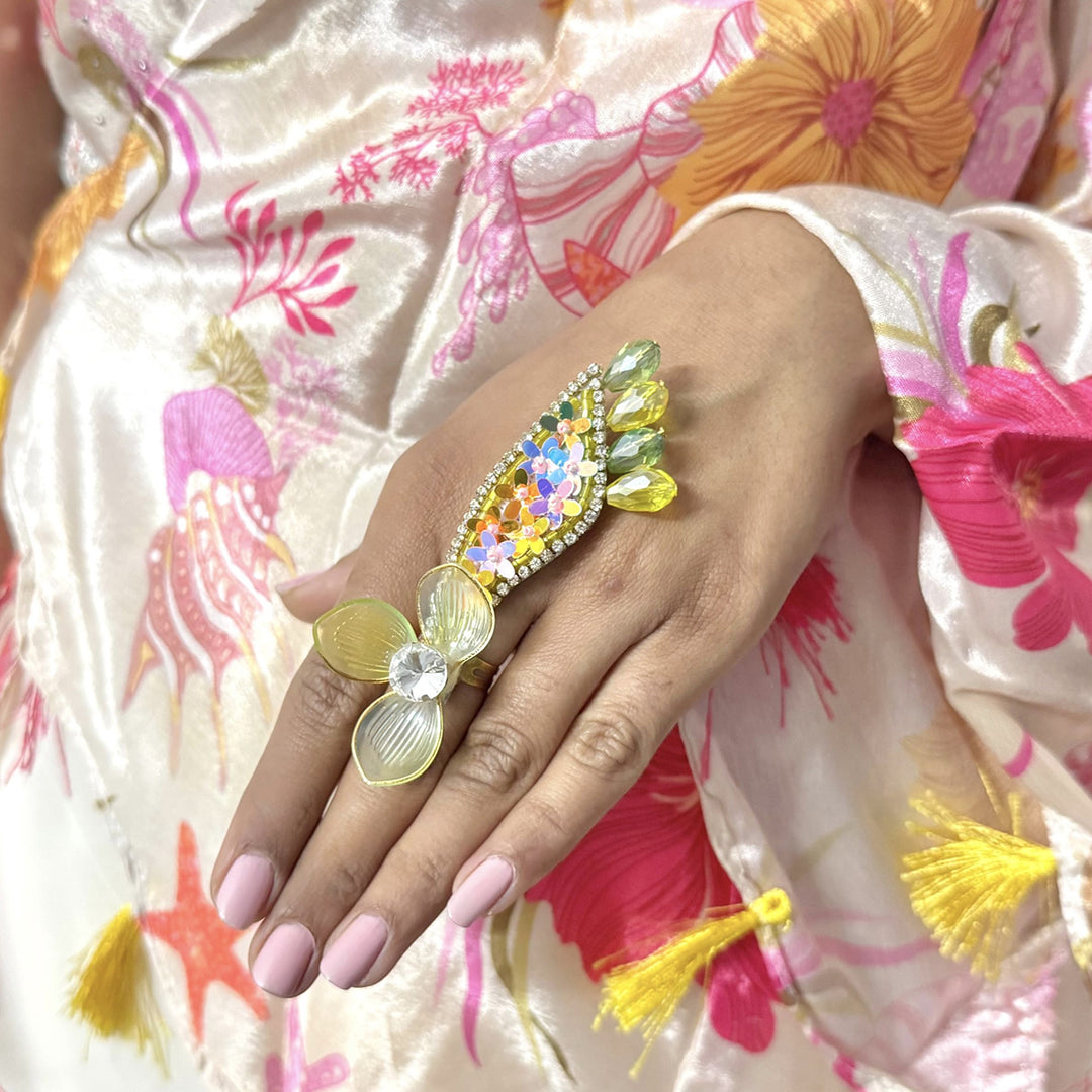 PHOOLKARI SET ( EARRINGS, NECKLACE, HAND HARNESS, RING)