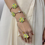 Load image into Gallery viewer, PHOOLKARI SET ( EARRINGS, NECKLACE, HAND HARNESS, RING)