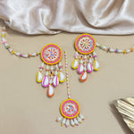 Load image into Gallery viewer, RANG SET ( EARRINGS, TIKKA, PAIR OF HATHPHOOL, NACKLACE, EARCHAIN )